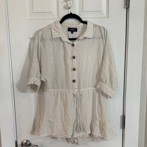 Aakaa Cream Romper Shirt/Shorts with Drawstring